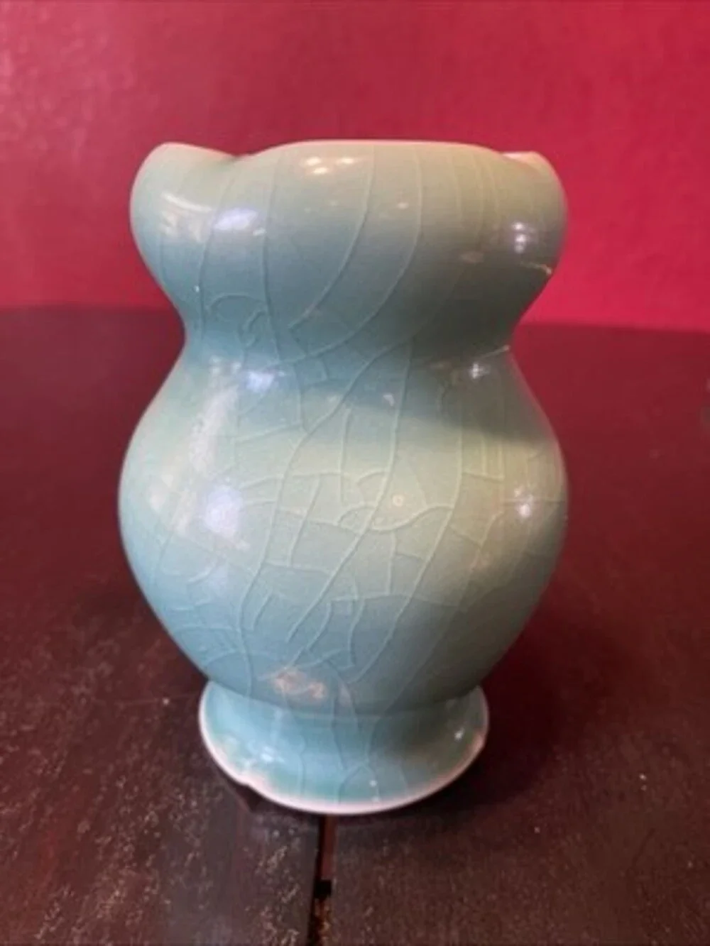 Rachel Euting Handmade Ceramic Vase Turquoise & Light Blue Crackle 6 Inch Signed